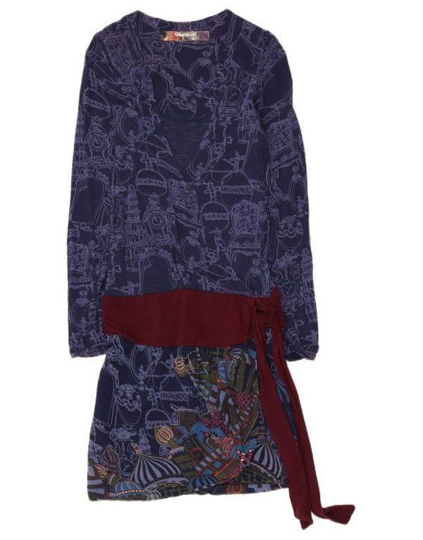 Desigual Abito da donna con motivo astratto a vita bassa UK 8 Small Blu navy