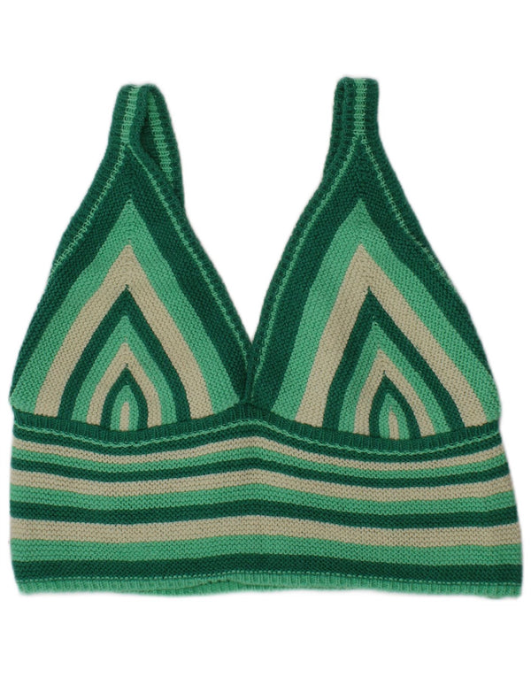 Top corto in maglia da donna Zara in cotone a righe verde medio