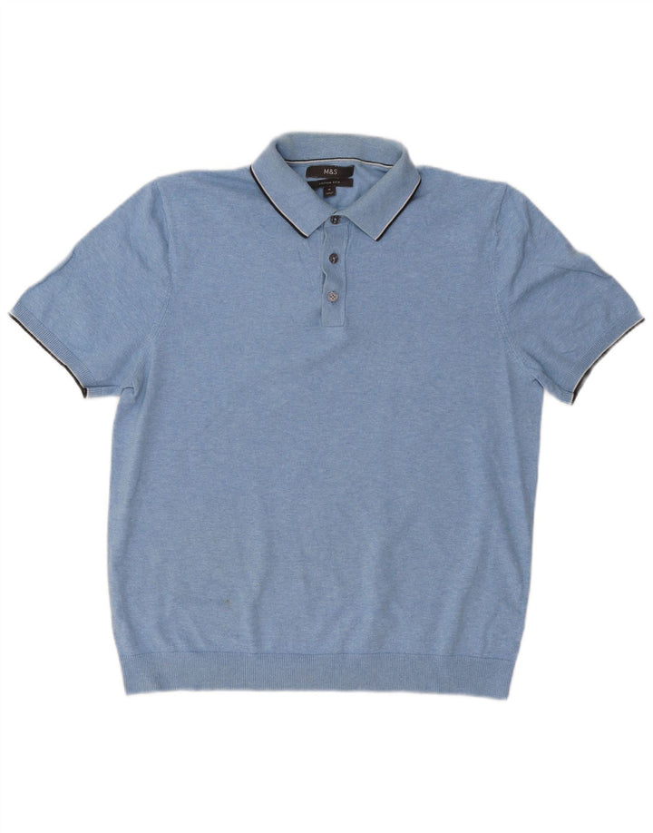 Maglione da uomo a maniche corte con collo a polo Marks & Spencer blu medio