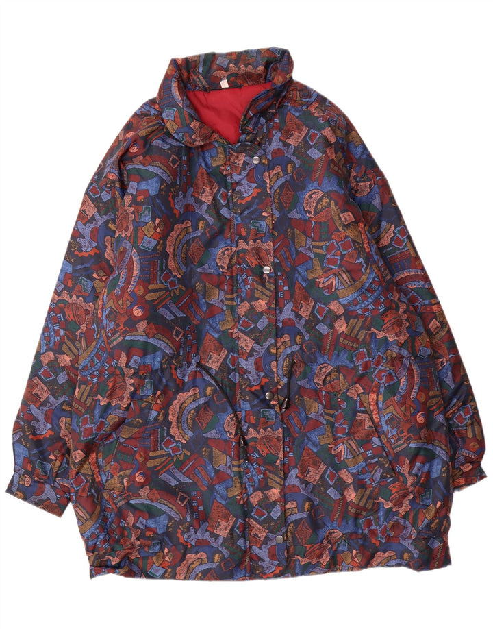 Cappotto giacca a vento da donna VINTAGE UK 16 Grande motivo geometrico multicolore