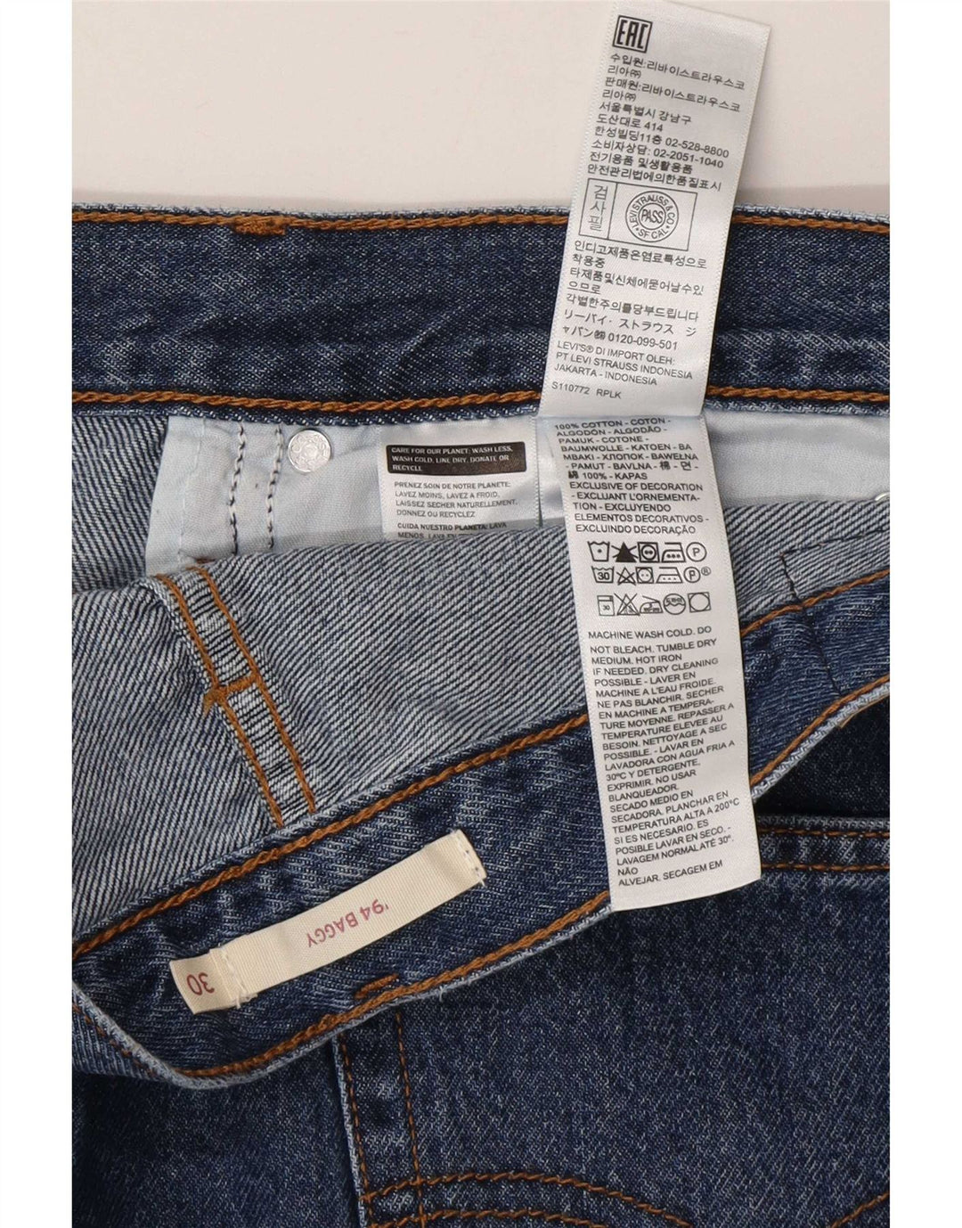 Jeans larghi larghi da donna Levi's W30 L31 cotone blu