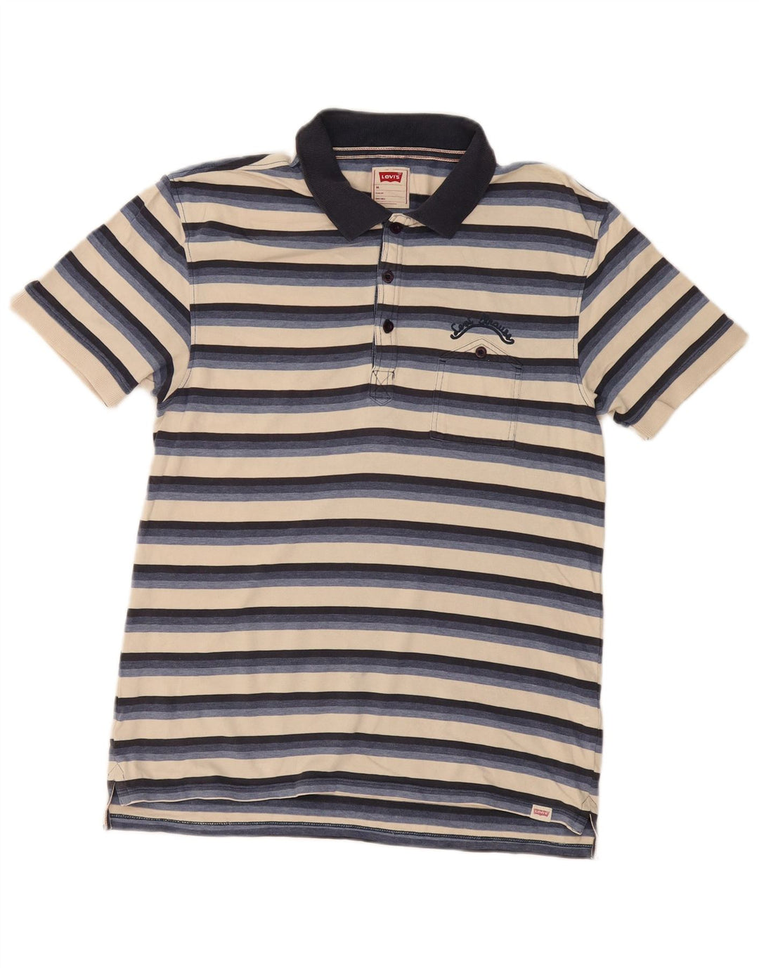 LEVI'S Mens Slim Fit Polo Shirt Medium Navy Blue Striped Cotton
