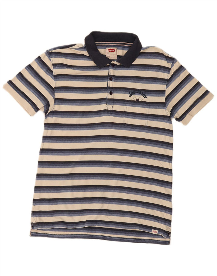LEVI'S Mens Slim Fit Polo Shirt Medium Navy Blue Striped Cotton