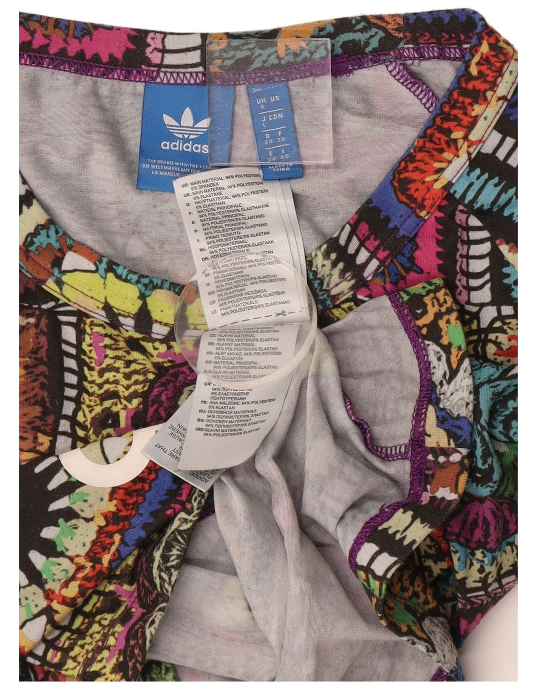 ADIDAS Top grafico da donna a maniche lunghe UK 8 piccolo patchwork multicolore