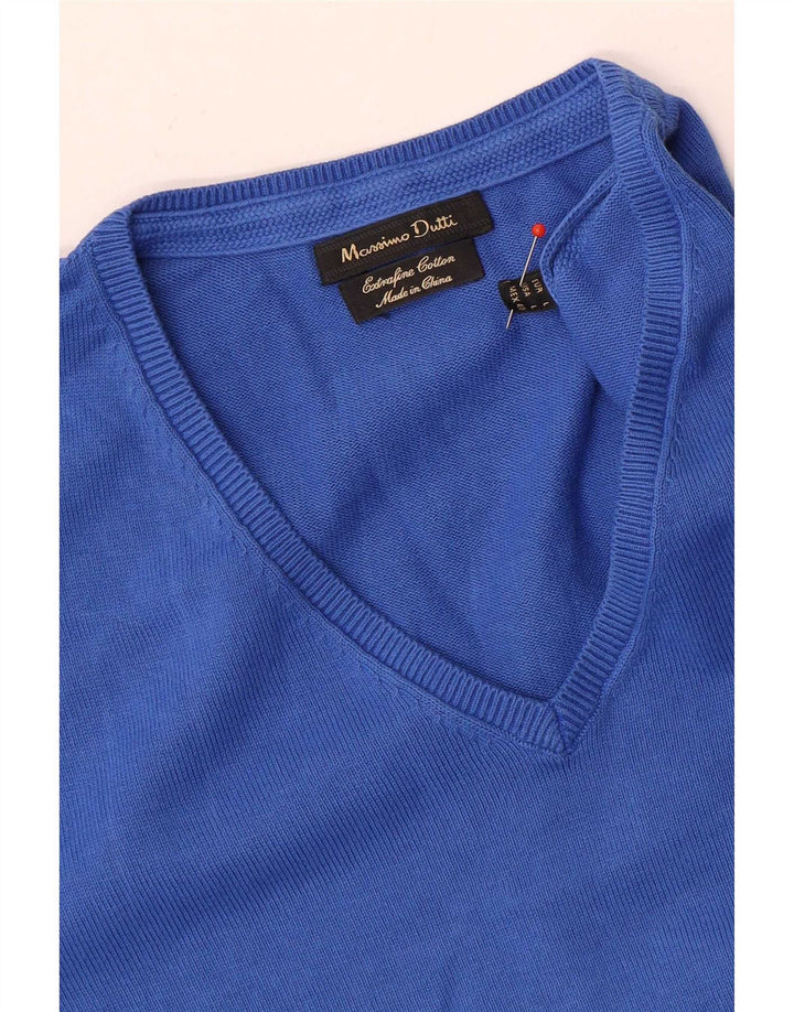 Massimo Dutti Maglione da uomo con scollo a V grande in cotone blu