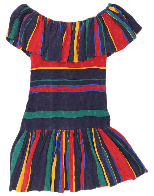 Abito vintage da donna con spalle scoperte UK 4 XS a righe multicolore