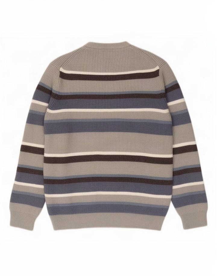 Maglione maglione girocollo da uomo Marks & Spencer grande poliestere a righe grigie