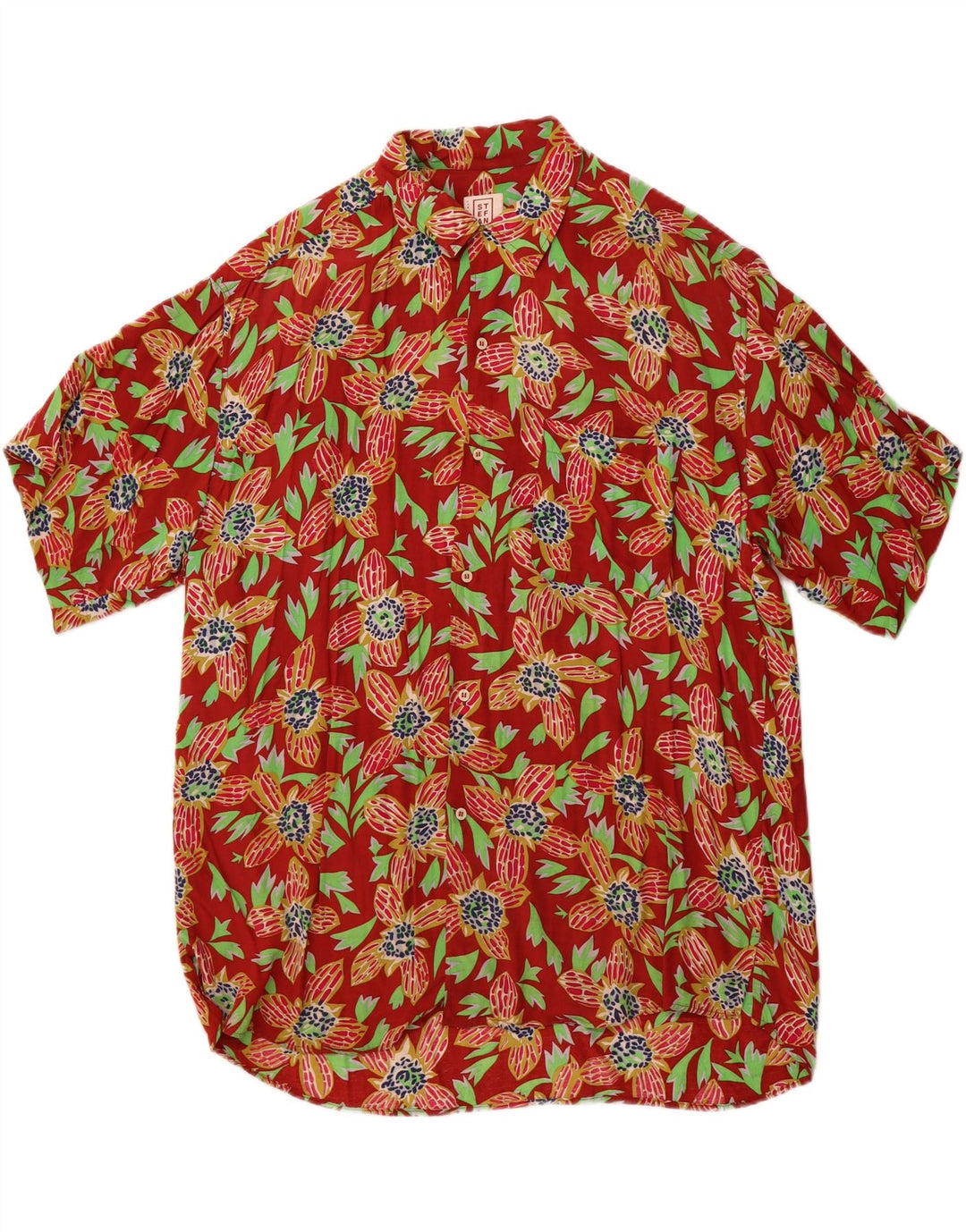 Camicia da uomo a maniche corte STEFANEL Rosso medio floreale Rayon hawaiano
