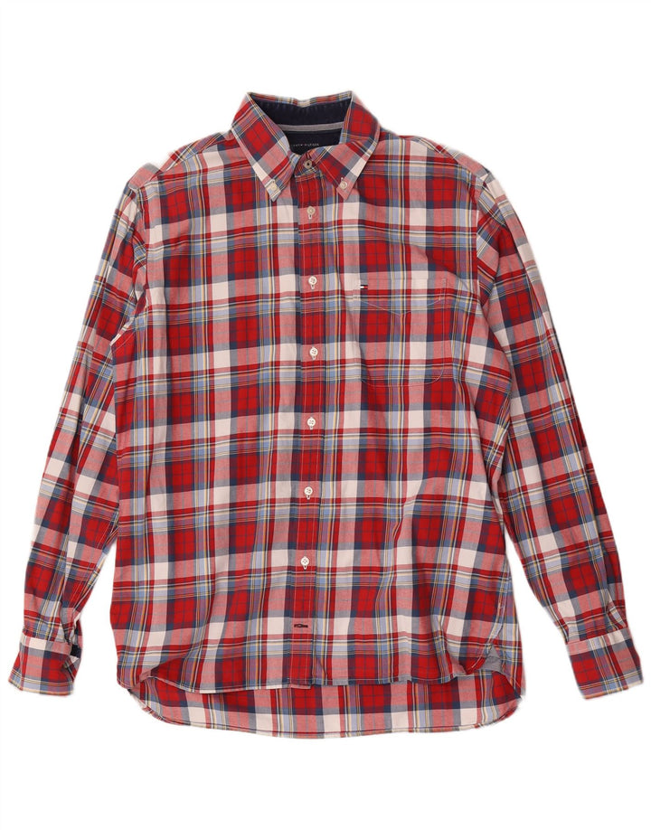 Camicia da uomo Tommy Hilfiger in cotone a quadri rossi medi