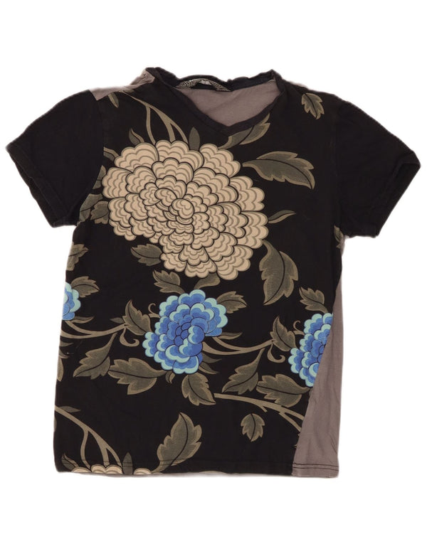 Desigual T-shirt da donna Top UK 10 Small Black Floral Cotton