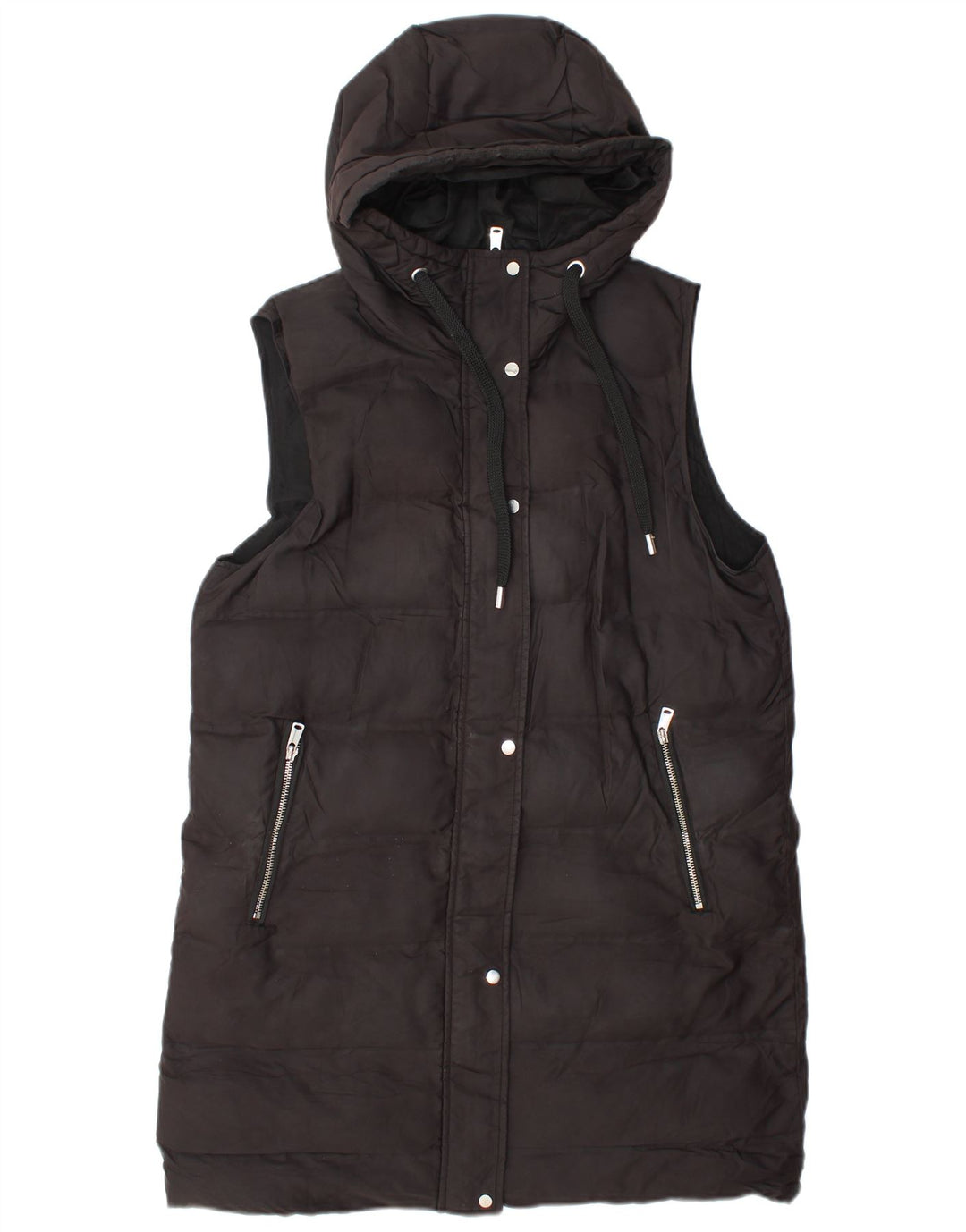 Gilet imbottito con cappuccio lungo da donna Zara UK 14 medio poliestere nero