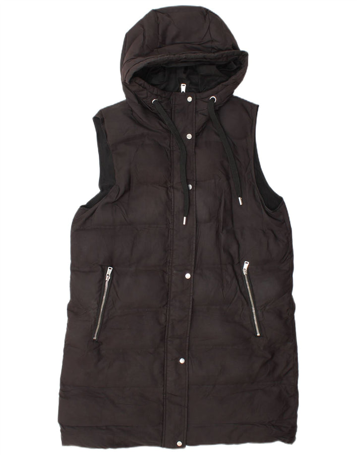 Gilet imbottito con cappuccio lungo da donna Zara UK 14 medio poliestere nero