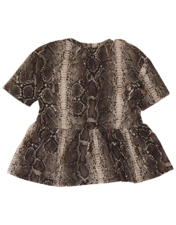 Zara Trafaluc camicetta da donna Top UK 10 piccolo poliestere marrone con stampa animalier
