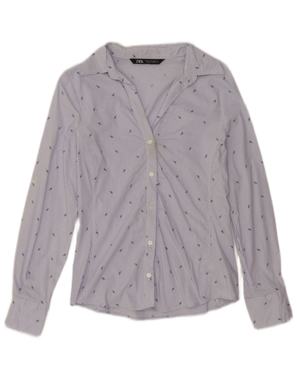 Camicia da donna Zara UK 12 Cotone gessato blu medio