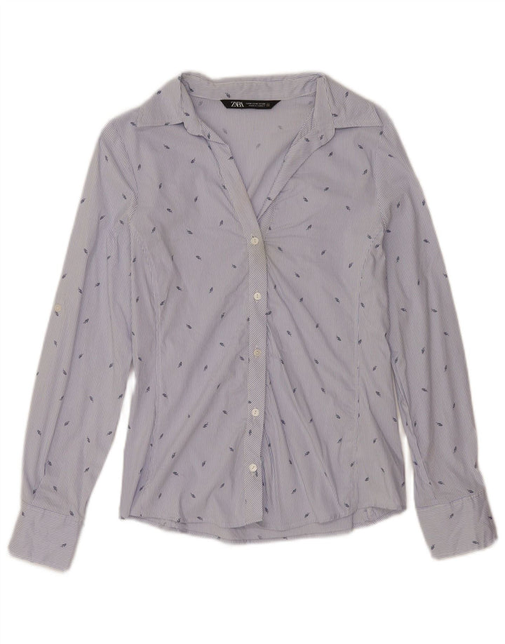 Camicia da donna Zara UK 12 Cotone gessato blu medio