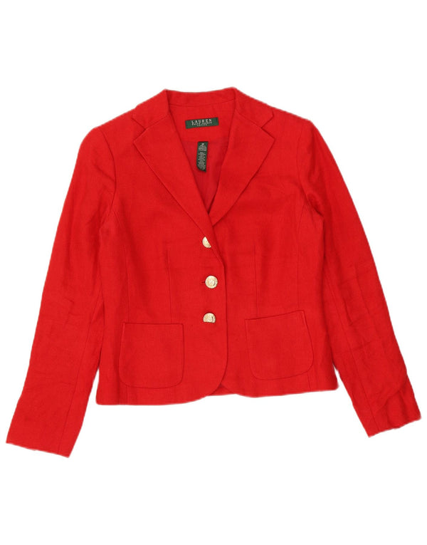 Giacca blazer a 3 bottoni Petite Crop da donna Ralph Lauren US 2 XS Lino rosso