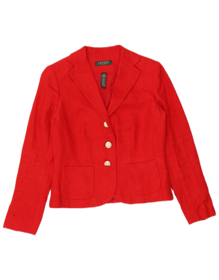 Giacca blazer a 3 bottoni Petite Crop da donna Ralph Lauren US 2 XS Lino rosso