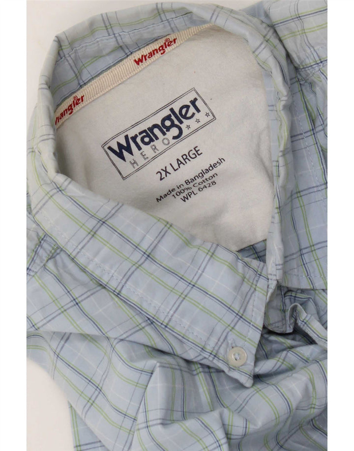 Camicia a maniche corte da uomo Wrangler 2XL in cotone a quadri blu