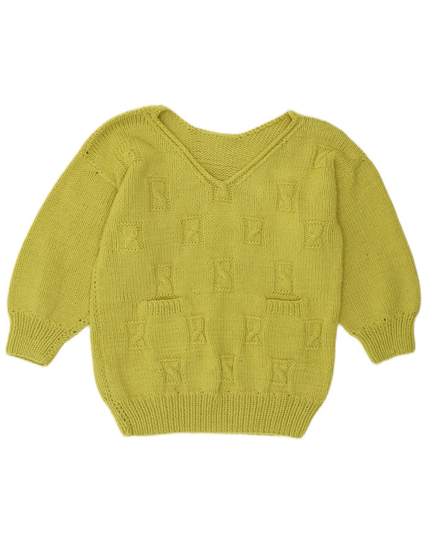 Maglione maglione vintage da donna con scollo a V UK 16 grande verde