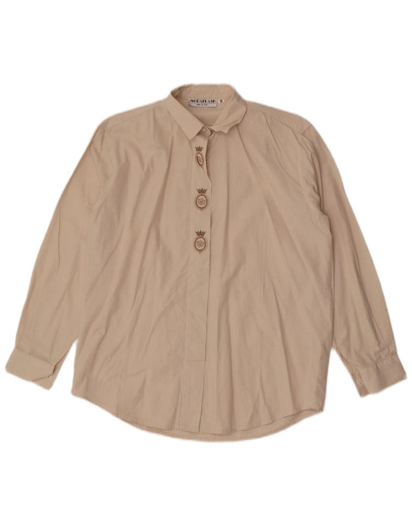 Camicia vintage da donna UK 14 grande gessato beige