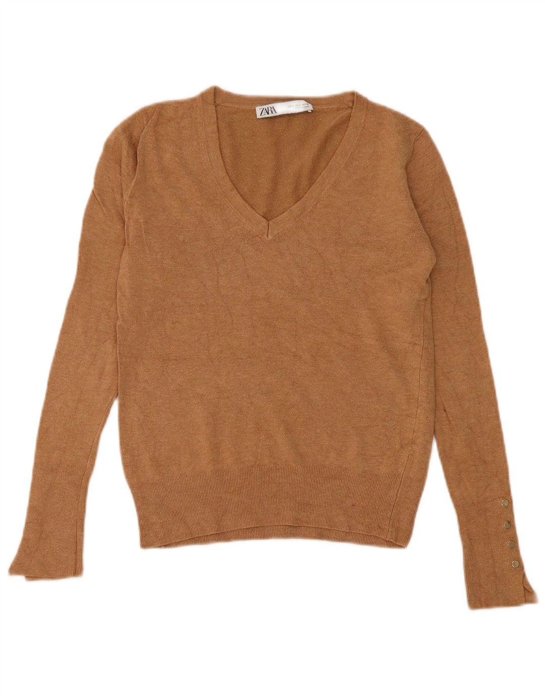 Maglione con scollo a V da donna Zara UK 10 piccolo Beige