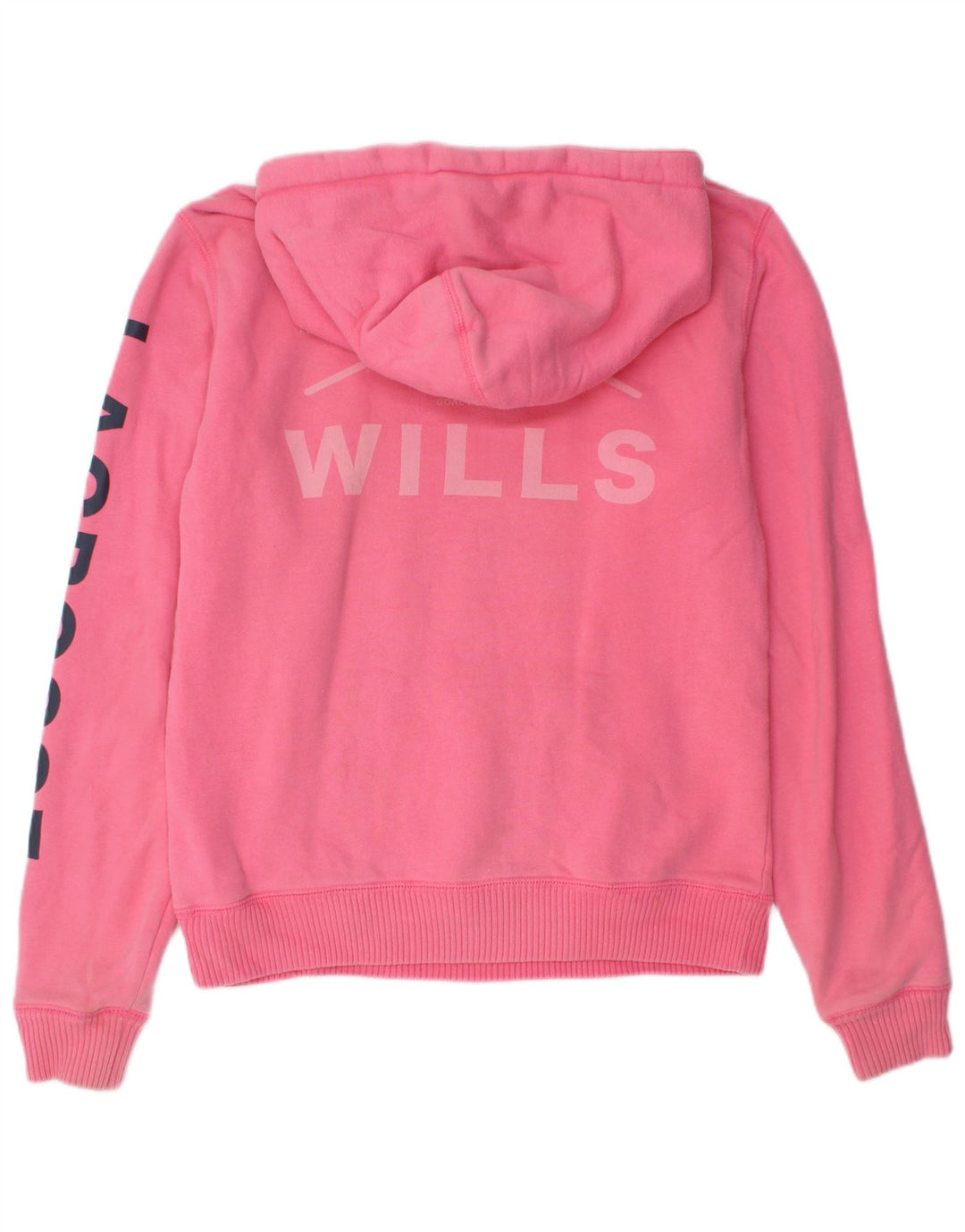 JACK WILLS Felpa con cappuccio grafica da donna UK 12 Cotone rosa medio