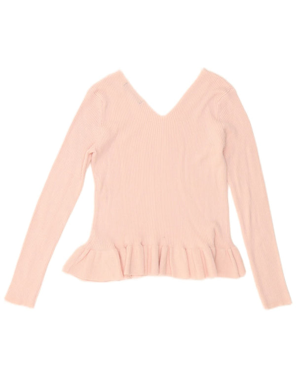 Maglione corto con scollo a V da donna Marks & Spencer UK 12 Viscosa rosa medio