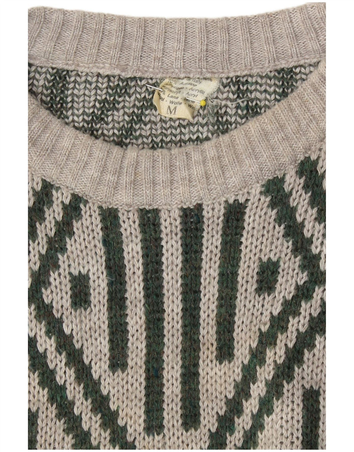 Maglione girocollo da uomo vintage in acrilico geometrico grigio medio