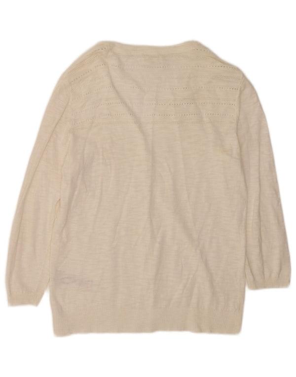 Maglione cardigan con maniche a 3/4 da donna Fat Face UK 12 Cotone bianco medio