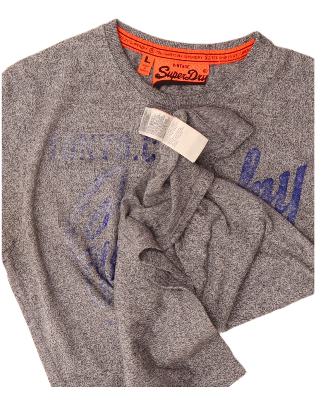 T-shirt grafica vintage da uomo Superdry Top grande in cotone chiazzato grigio