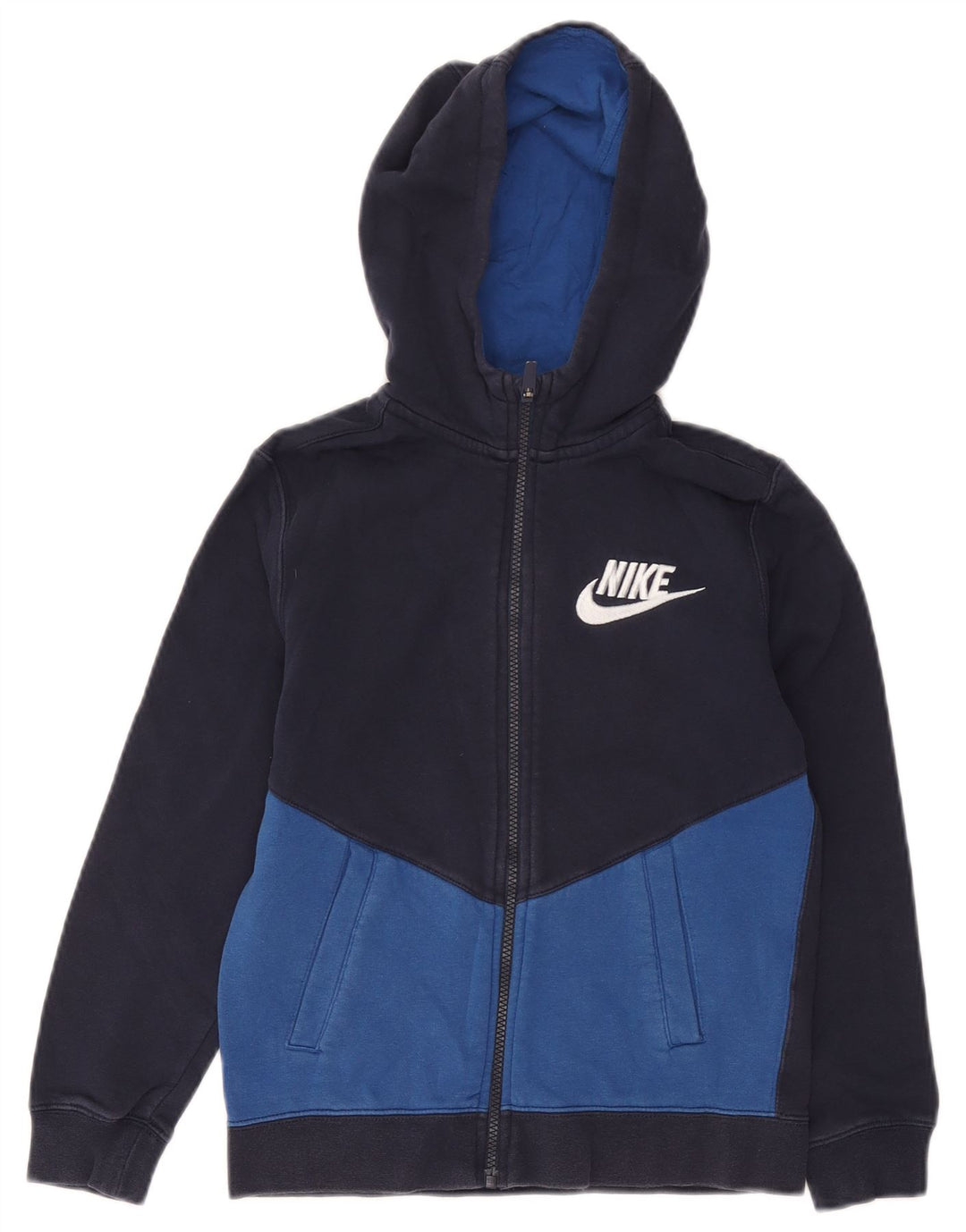 Felpa con cappuccio e zip Nike per ragazzi, 10-11 anni, color block blu navy medio