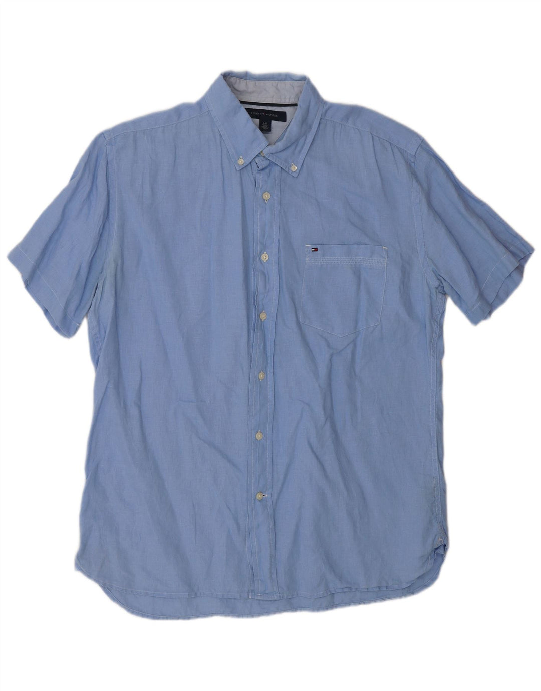 Camicia a maniche corte da uomo Tommy Hilfiger grande lino blu