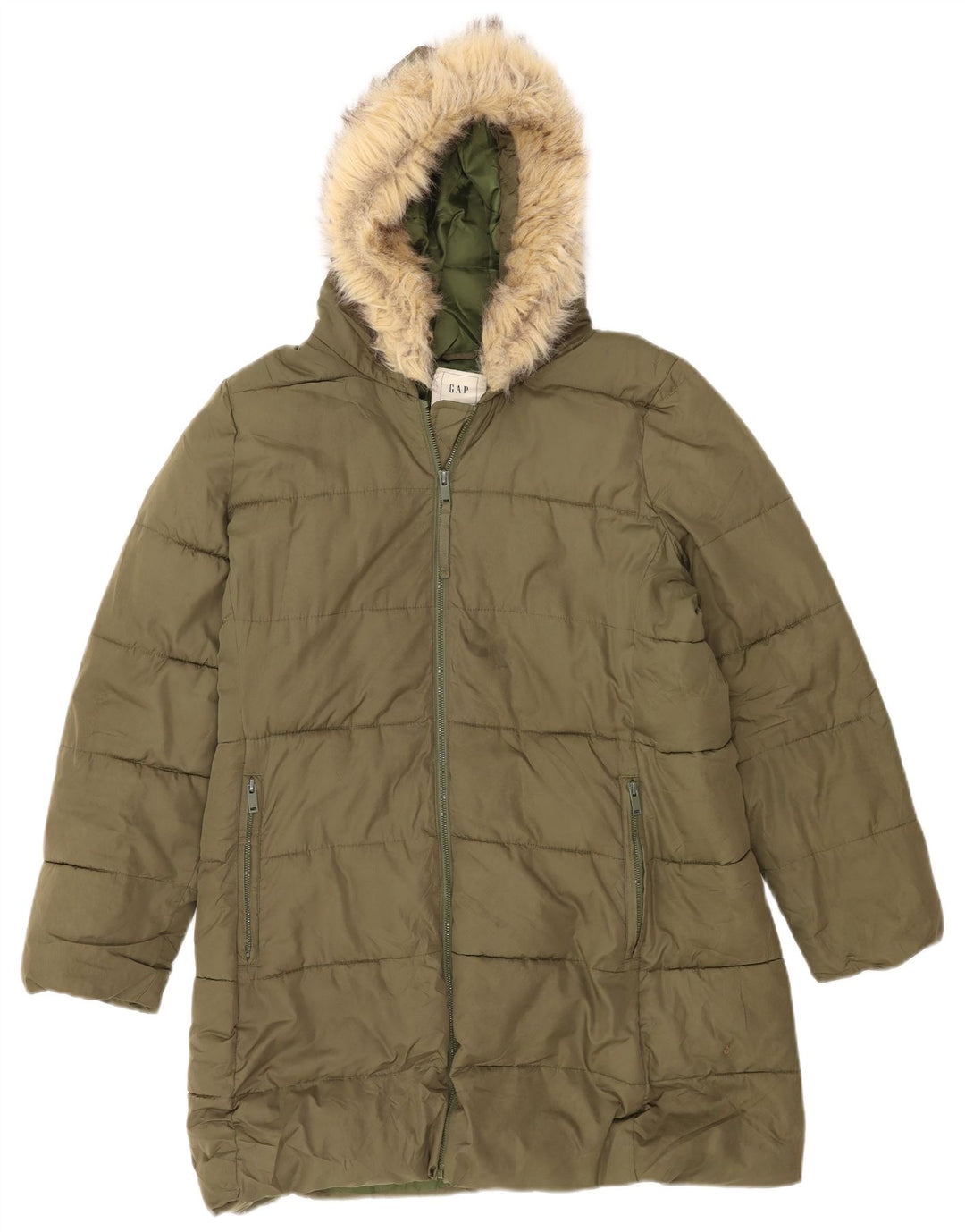 Cappotto imbottito con cappuccio da uomo Gap UK 40 grande poliestere kaki