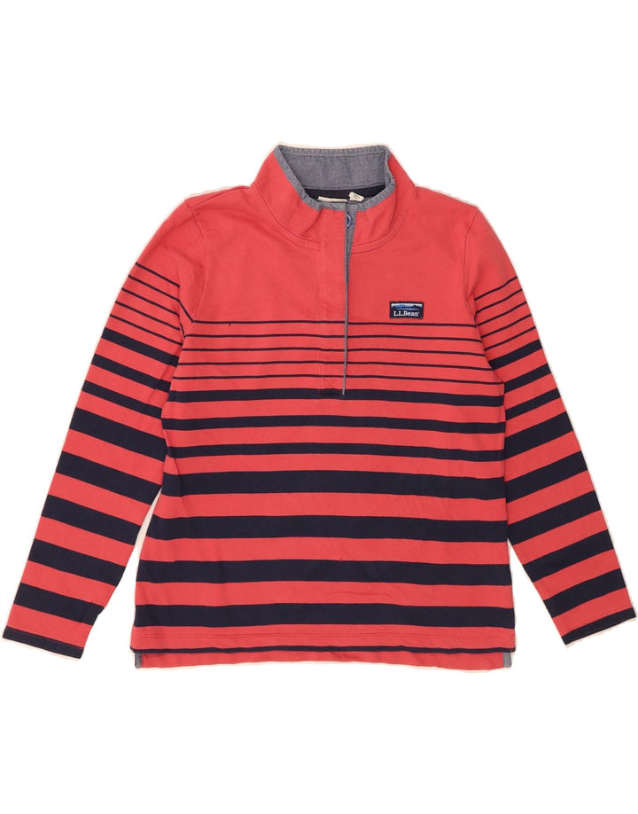 L.L.BEAN Womens Button Neck Sweatshirt Jumper UK 14 Medium Red Striped Vintage L.L.Bean and Second-Hand L.L.Bean from Messina Hembry 