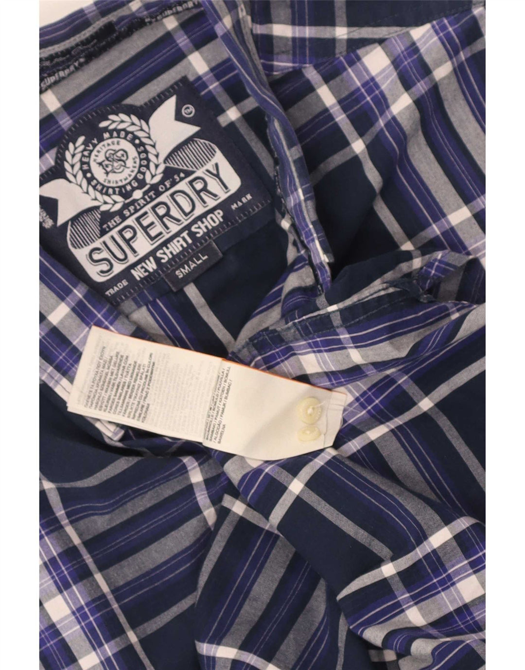 Camicia da uomo Superdry Small in cotone a quadri blu navy