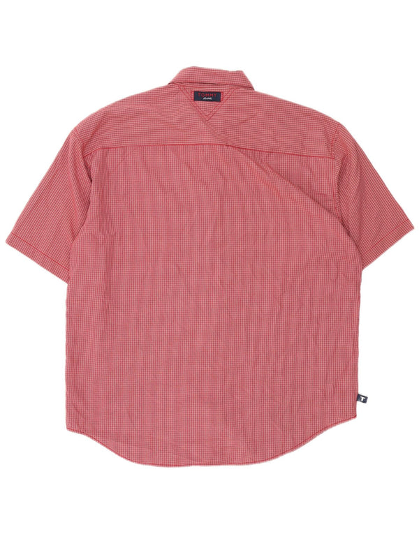 Camicia a maniche corte da uomo Tommy Hilfiger XL poliestere a quadretti rosso