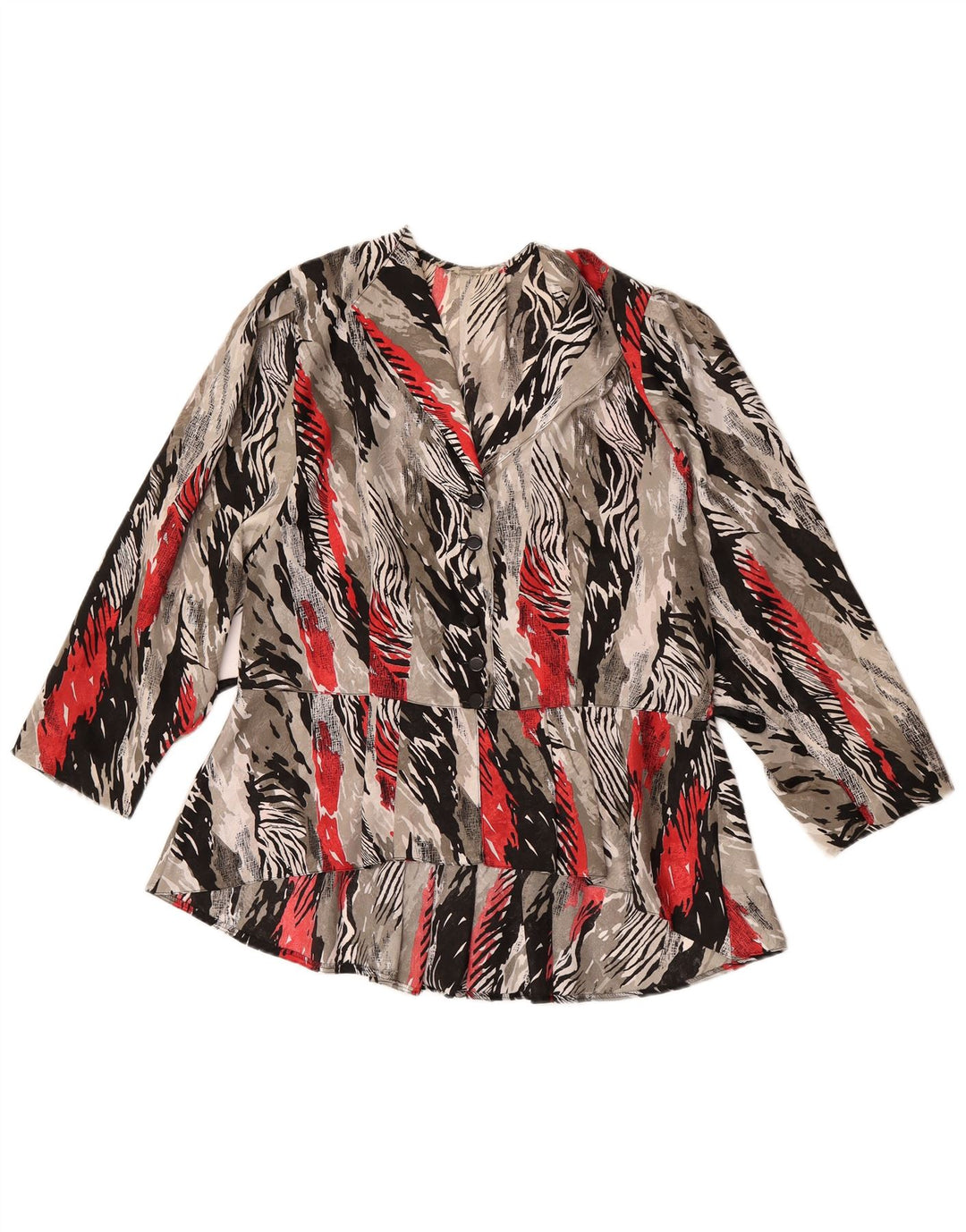 Camicetta camicia a maniche a 3/4 con motivo astratto vintage da donna UK 16 grande grigia