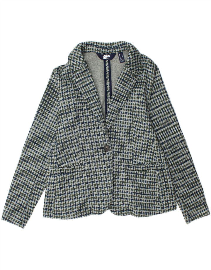 Giacca blazer a 1 bottone da donna Lands End UK 10 piccolo pied de poule blu
