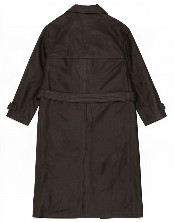 Cappotto vintage in pelle doppio petto da uomo UK 42 XL Nero