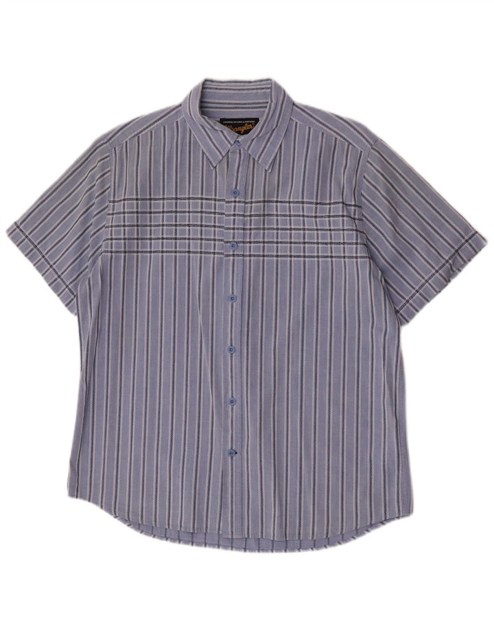 Camicia a maniche corte da uomo Wrangler in cotone a righe grandi blu