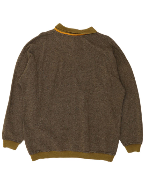 Maglione vintage da uomo con collo a polo, grande lana a righe kaki