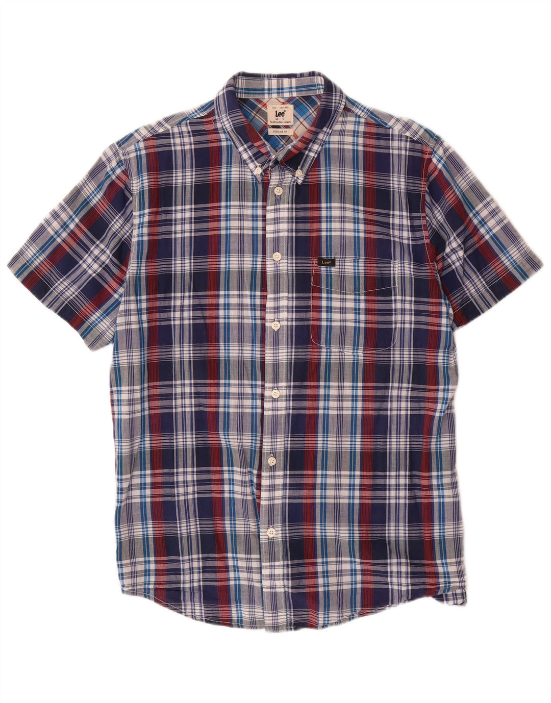 Camicia LEE da uomo a maniche corte, vestibilità regolare, grande, in cotone a quadri blu navy