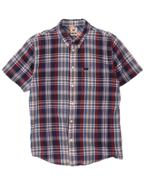Camicia LEE da uomo a maniche corte, vestibilità regolare, grande, in cotone a quadri blu navy