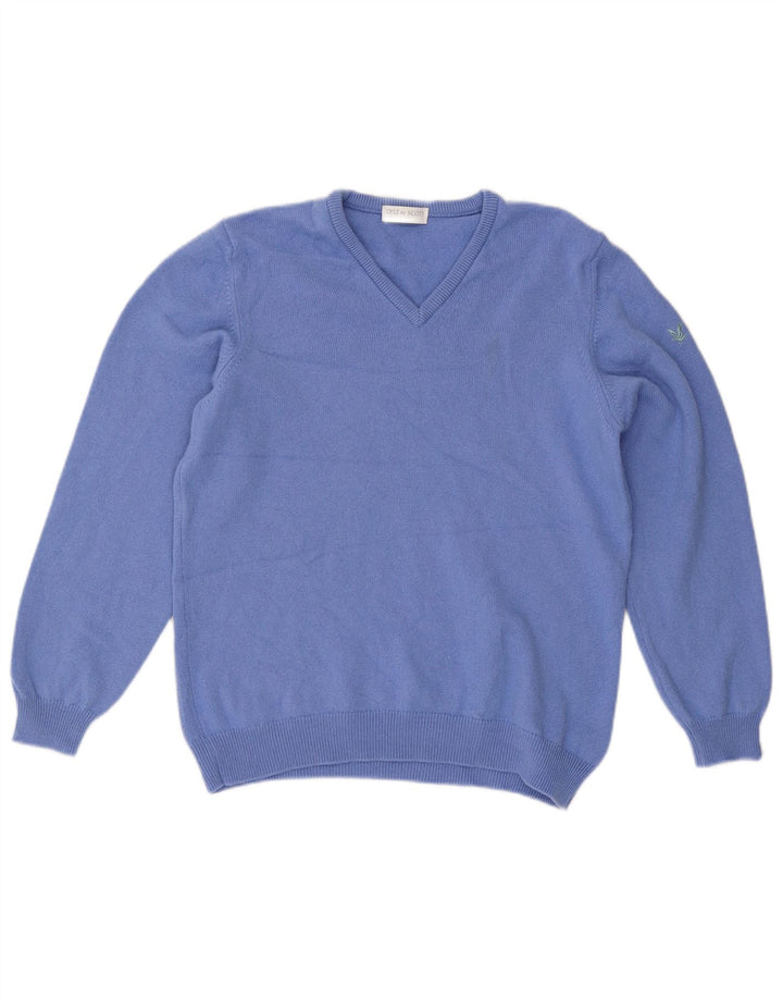 Maglione da golf con scollo a V da donna LYLE & SCOTT UK 16 Large Blue Wool