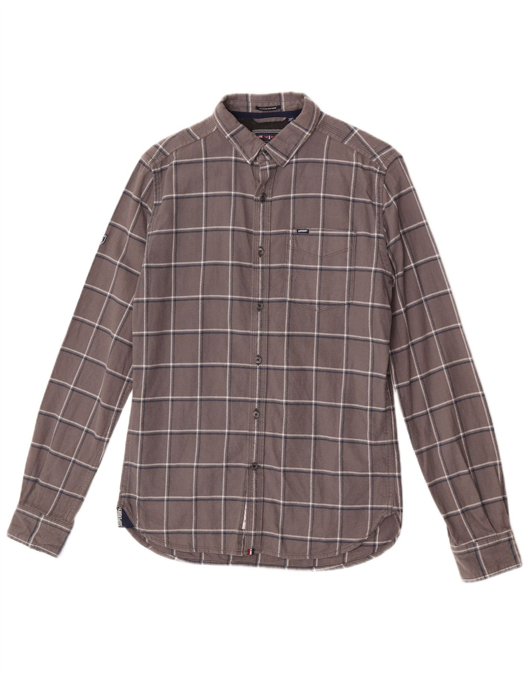 Camicia da uomo in flanella Superdry a quadri piccoli in cotone grigio