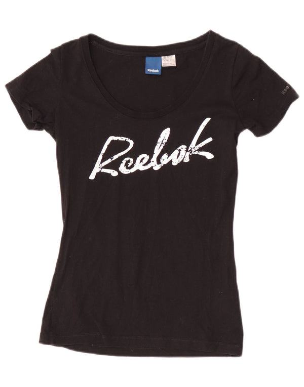 T-shirt grafica Reebok da donna Top UK 8 Small in cotone nero