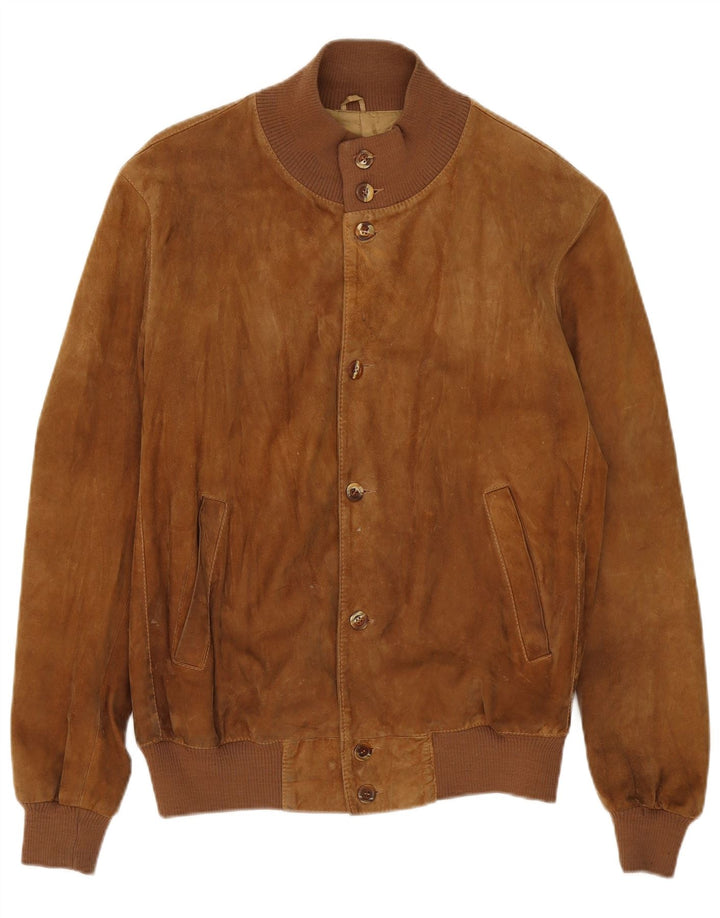 Giubbotto bomber in pelle scamosciata vintage da uomo UK 40 grande in pelle beige