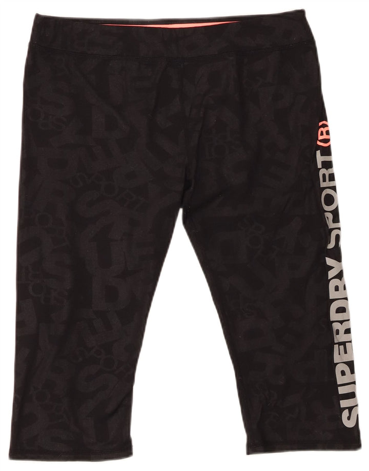 Pantaloncini sportivi grafici da donna SUPERDRY UK 14 Large Nero Poliestere