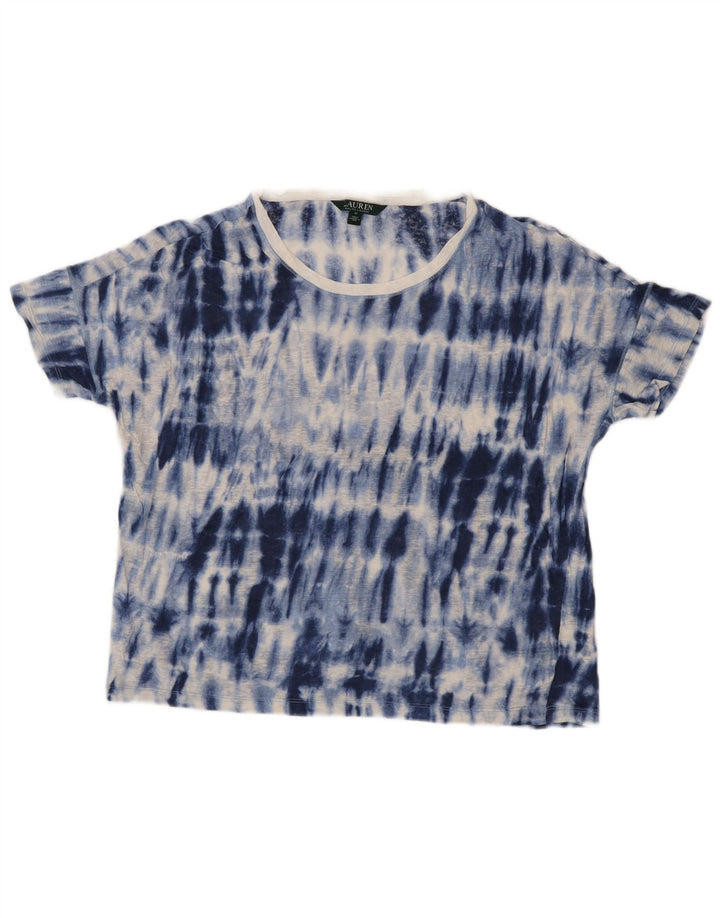 RALPH LAUREN T-shirt da donna Top UK 14 Lino tie dye blu medio