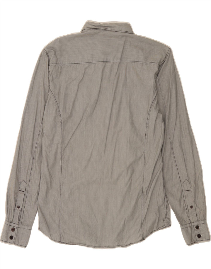 JACK & JONES Mens Military Shirt Small Grey Pinstripe Cotton Vintage Jack & Jones and Second-Hand Jack & Jones from Messina Hembry 